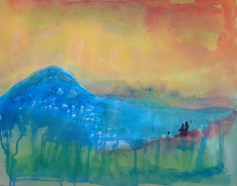 Recording the changing landscape , acrylic painting by AnneMarie Foley 